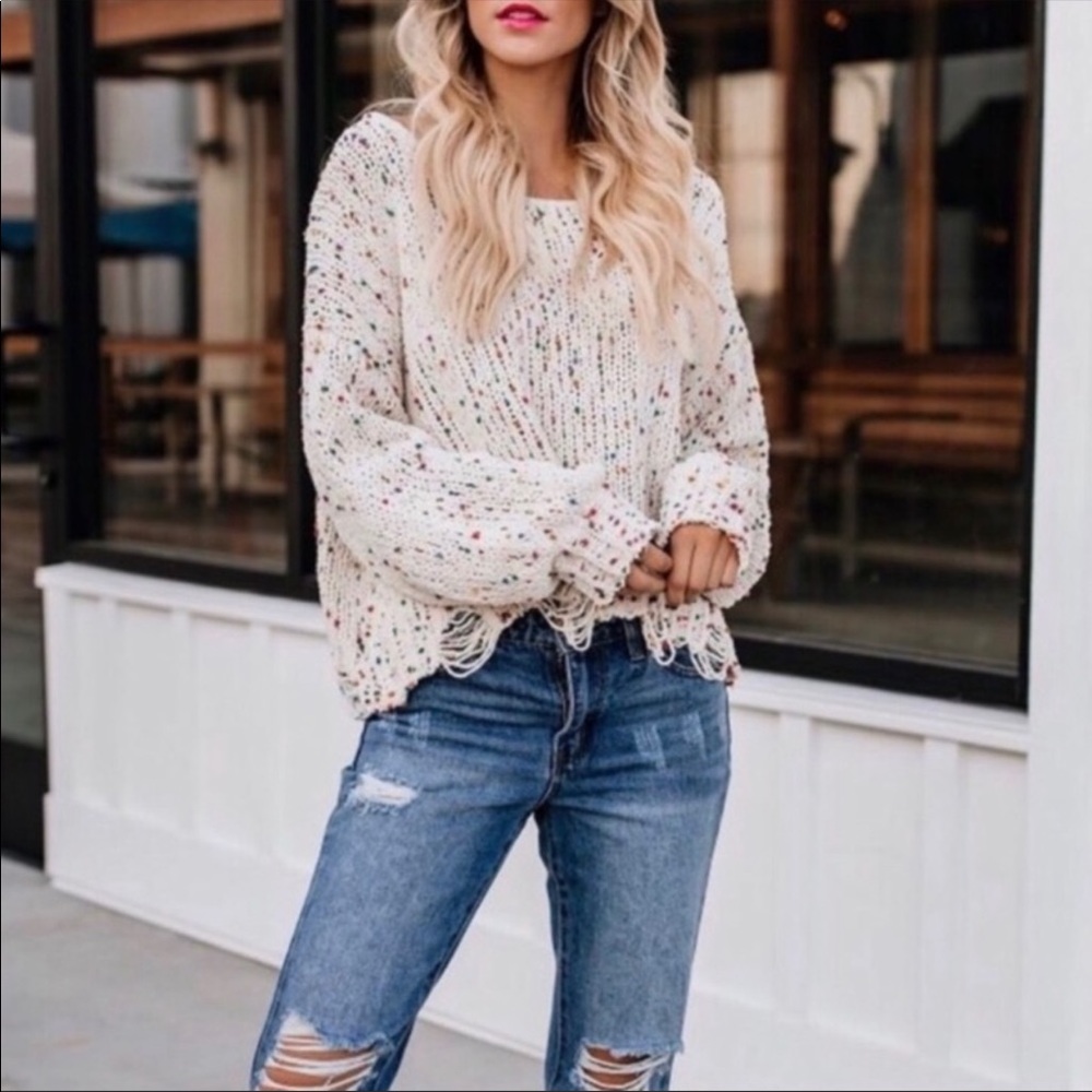 SOLD: Vici Distressed Pink Confetti Sweater